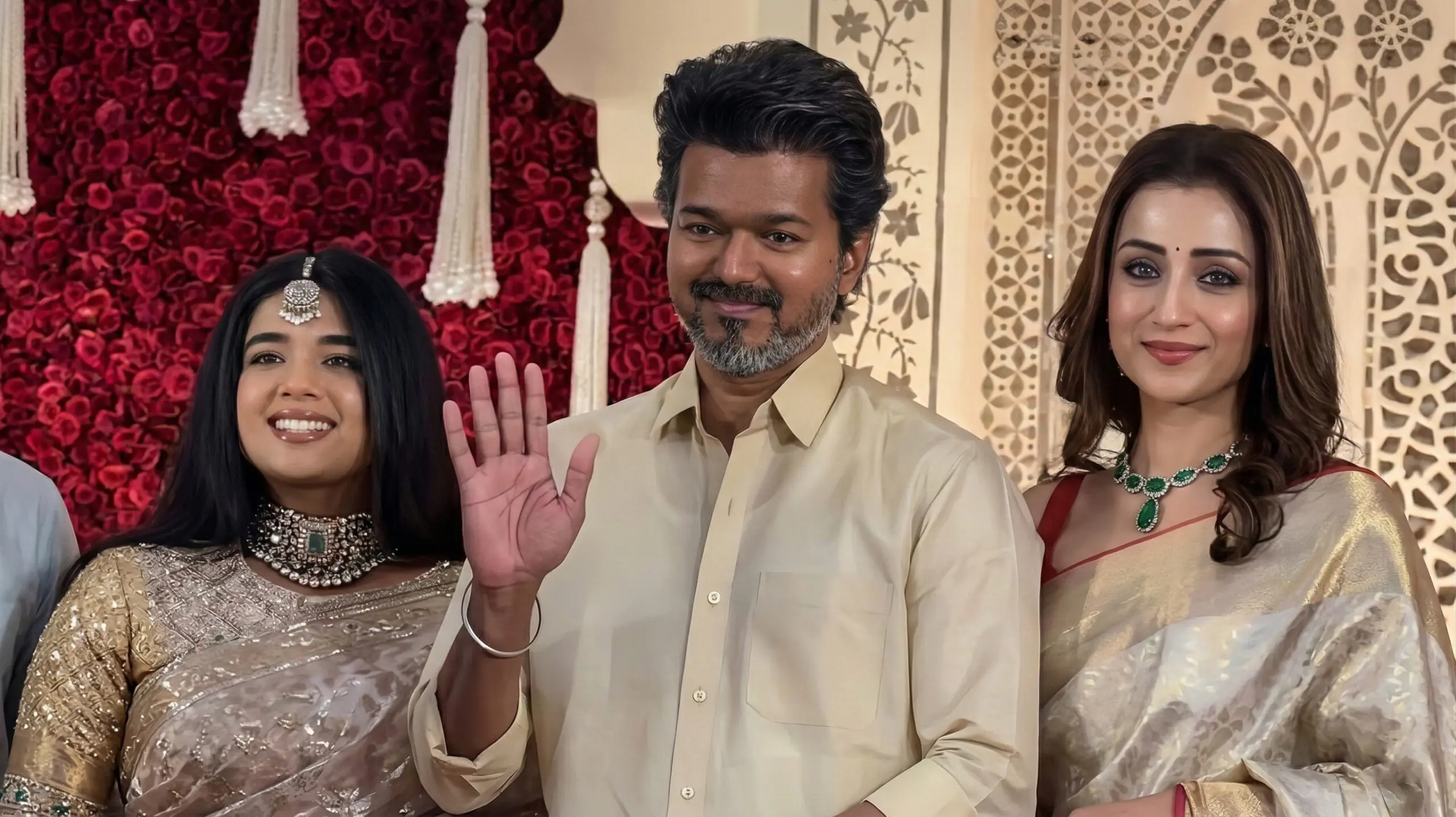Vijay Arrives With Trisha Krishnan At Wedding Reception In Chennai
